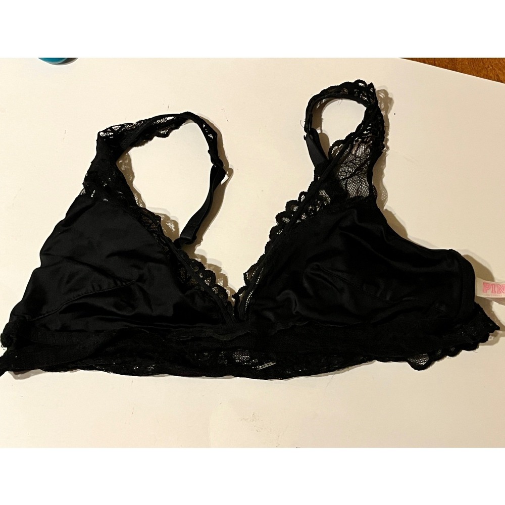 Victoria's Secret PINK Black Lace Bralette Unlined Adjustable Straps Large